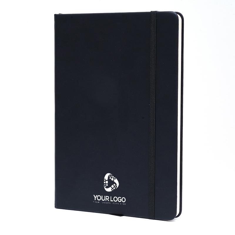 Dark Blue - Pu Leather Note Book With Elastic & Pen Holder With Logo